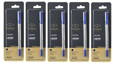 5 X Parker Quink Roller Ball Rollerball Pen Refills Blue Ink Medium Nib New picture