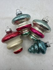 Vintage Shiny Brite Glass Tornado UFO Ornament Lot Of 4 Striped Mica READ picture