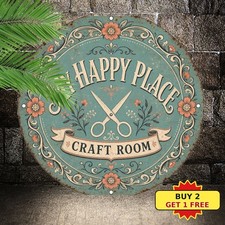 Hobby Craft Room Rules Round Tin Sign 8x8 Creative Studio Metal Wall Decor picture