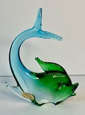 VTG MURANO ITALY GOLD LABEL BLUE&GREEN ART GLASS FISH FIGURINE PAPER WEIGHT picture