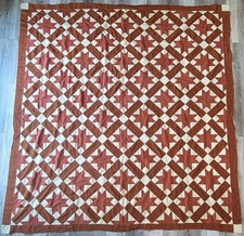 Antique 1800s Turkey Red White Ohio Lemoyne Star Patchwork Quilt Top Hand Stitch picture