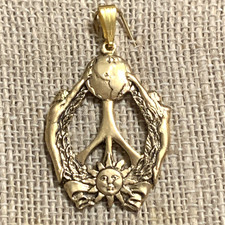 SALE *RARE*VTG. VIETNAM ERA GOLD PLATED BRASS PEACE PENDANT-SIGNED-IRA GREEN picture