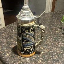 Original Lerchen German Lidded Beer Stein Handarbeit Breweriana West Germany picture