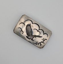 Tohono O'odham Rick Manuel Sterling Silver Overlay Eagle Belt Buckle 60g picture