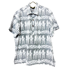 Nake'u Awai Honolulu Hi Hawaiian Aloha Shirt White Dancing Men on Gray Size 3X picture