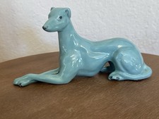 Vintage Relpo Turquoise Ceramic Greyhound Whippet Figurine Art Deco MCM Dog picture