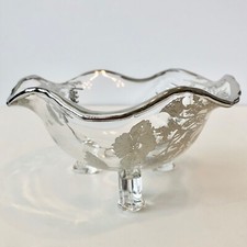 VTG Silver City Clear Ruffle Glass Bowl Sterling Overlay 3-Leg Floral Dish picture