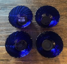 Set of 4 Duralex France Cobalt Blue Swirl Desert/ Fruit Bowls Bormioli Rocco picture