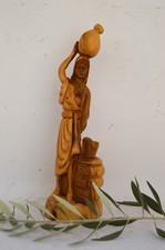 Vintage Hand-Carved Olive Wood Figurine – Woman Carrying Water Jar – Traditional picture