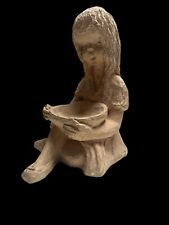 Vintage Girl sitting with Bowl Textured Figure Statue picture