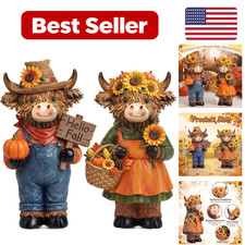 2 pcs Fall Highland Cow Figurines Gifts - Multiple Colors Resin picture