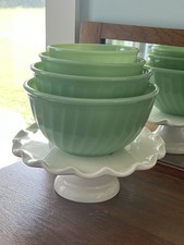 FIRE KING JADE-ITE 1940'S SWIRL 4 PIECE MIXING BOWL SET  picture