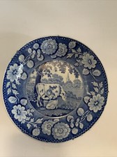 Vintage Blue White Bowl Girl Milking Cow RARE Approx  5.5 Inches Collectible picture