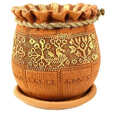 Brown Ceramic Planter Clay Cachepot Rustic Flower Pot Vintage Planter Terracotta picture