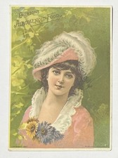 Emerson's Albumenoid Food~1887 Trade Card~Colorful Victorian Woman in Hat picture