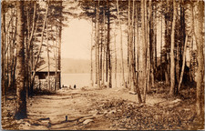 Postcard RPPC Woods and Lake Scene with People on Shore picture