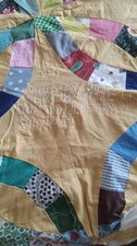 Vintage Double Wedding Ring Yellow  Quilt Top With Inscription Hand Made 82x68 picture