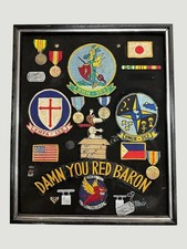 Vintage USMC Vietnam War Shadow Box Display Medals & Patches Snoopy Red Baron picture