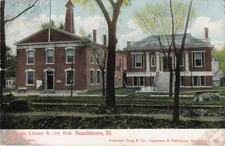1907 Beardstown Illinois Carnegie Library City Hall Anderson Drug Postcard picture
