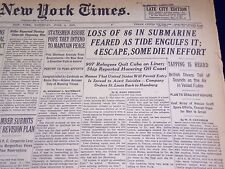 1939 JUNE 3 NEW YORK TIMES - LOSS OF 86 IN SUBMARINE FEARED - NT 1397 picture