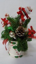 Vintage Relpo Christmas Drum Planter Hollyberry & Candy Canes with Greenery c252 picture
