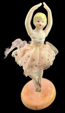 Vintage Porcelain Twirling Ballerina Figurine Spins On Base Pink Hand Painted picture