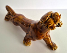 Vintage Brown Glazed Ceramic Tiger Figurine 17cm Big Cat Animal Ornament picture