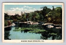 Sterling IL-Illinois, Scene Near Sterling, Lily Pond, Antique Vintage Postcard picture