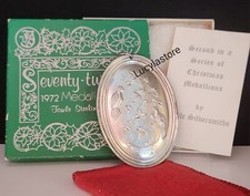 Vintage 1972 Towle STERLING Mistletoe Christmas Ornament Medallion 2Turtle Doves picture