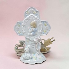 1993 Precious Moments Enesco Jesus Loves Me Cross Night Light Lamp Girl Bunny picture