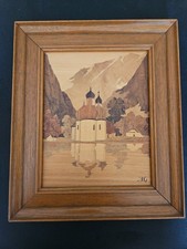 Buchschmid Gretaux Marquetry Picture Wood Berchtesgaden St. Bartholoma German BG picture