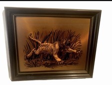 MCM nice John Louw Wall Art Framed Copper Raised Relief 3-D Tiger Sculpture picture