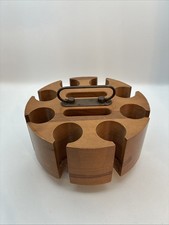 Vintage Solid Wood Poker Chip Carousel Caddy Holder Rotating w/ Handle picture
