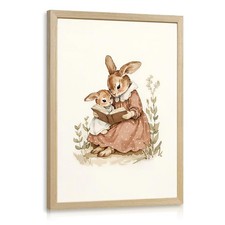 HLXRAE Vintage Bunny Nursery Wall Art, Cute Mother Baby Rabbit Reading Book D... picture