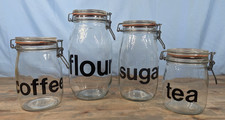 Vintage Triomphe 70’s Glass Kitchen Canisters 4 Wire Lock Sealed Canisters picture