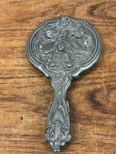 Antique Pewter Art Nouveau Victorian Boudoir Lady Flower Vanity Mirror picture