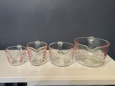Vintage Pyrex Glass Measuring Cups Set of 4 Red Lettering 1 2 4 8 Cup USA picture