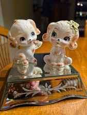 Vintage Lefton ? Anthropomorphic Puppy Figurines Mcm Kitschy Floral Kawaii 1950 picture