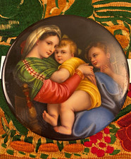 Antique Italian Porcelain Plaque Hand Painted Madonna della Seggiola Florence picture