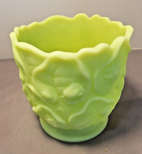 Vintage Fenton Glass Lime Sherbet Satin Vase Water Lily Raised Design, Glows picture