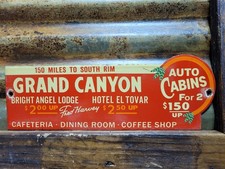 VINTAGE GRAND CANYON PORCELAIN SIGN OLD LODGE HOTEL AUTO CABIN COFFEE SHOP PARK picture