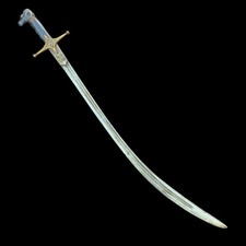 Vintage Ottoman Or Persian Agate Ram Gold Damascened Shamshir Sword  picture