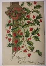 Christmas Undivided Back Postcard Bells Gilt Embossed 1908  Jacksonville Fl Post picture