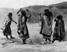 Members of a Maori tribe perform an invocation at a hot spring Old Photo picture