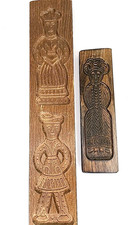 lot of 2 Vintage Dutch Carved Wooden Chocolate Cookie Biscuit Mold man and woman picture