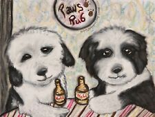 SHEEPADOODLE at Pub Original 9x12 Pastel Painting Art Signed Vintage Style KSams picture