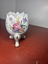 Vintage Porcelain Footed Cracked Egg Vase Hand Painted Floral 3 3/4