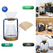 SOTECH Pour Over Coffee Dripper Stand Blue - Metal Wood Glass Server Set picture