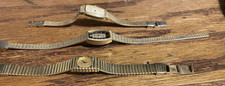 LOT 3 VINTAGE LADIES GOLD TONE WATCHES 2 SEIKO 1 PIERRE CARDIN PARTS OR REPAIR picture