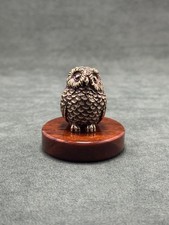 Owl Figurine Cast Art Deco Bronze Statuette Sculpture Base In Obsidian Stone picture